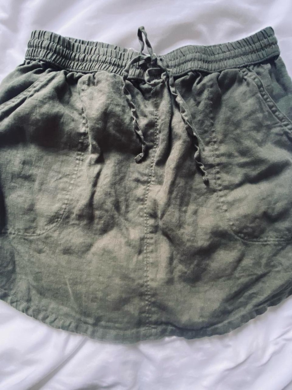 Artisan Ny Olive Green Drawstring Mini Skirt